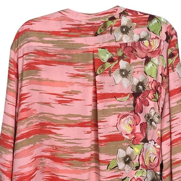 N Touch Tunic Top Women’s Sz 2X Roll Tab Sleeves Boho Coral Floral Lightweight - Picture 6 of 8